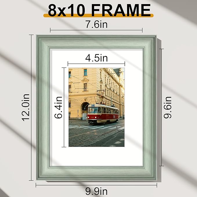 Vittanly 8x10 Picture Frames Set of 2, Ornate Vintage Photo Frame for Wall or Tabletop, Display 5x7 Pictures with Mat or 8x10 without Mat, Light Green