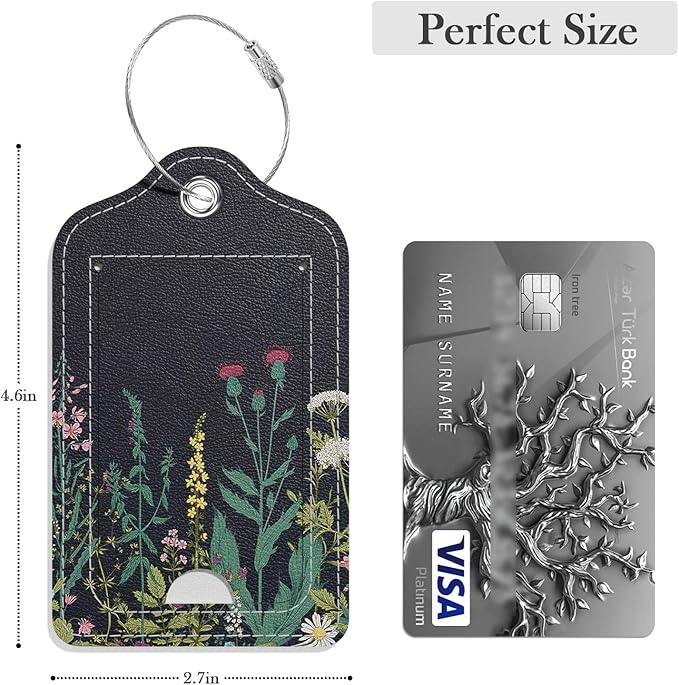 Luggage Tags for Suitcase, 2 Pack PU Leather Travel Cruise Luggage Tag with Privacy Flap, Name ID Label and Metal Loop for Women Men Suitcase Baggage Bag Backpack Instrument, Midnight Flowers