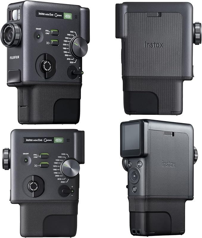 FUJIFILM instax mini Evo Cinema Hybrid Instant Camera Bundle, 3-in-1 Camera Printer with Bluetooth + Gen Dial for 10 Decade-Inspired Effects + Instax-Mini Twin Pack Instant-Film 60 Sheets + More