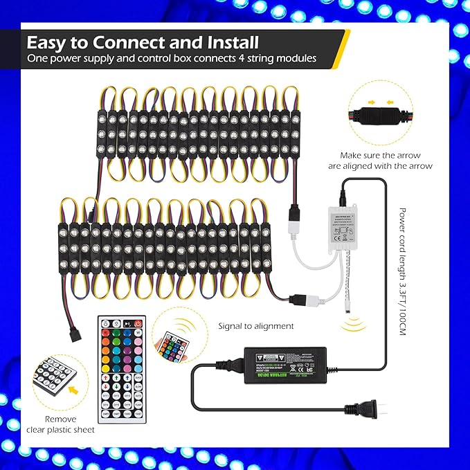 Dyna-Living 80FT LED Strip Lights for Store Front RGB LED Window Light for Business 160PCS 3-LED 5050 SMD RGB Module IP65 Waterproof Commercial Storefront Light for Store Decor (8 Packs-Black)