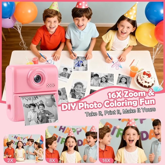 Kids Instant Print Camera,1080P Digital Camera for Kids with 32GB Card, for Grandkids,4 6 7 8 9 10 Year Old Girls Boys Birthday Gifts, Instant Print Toys for Girls 6-8 8-10