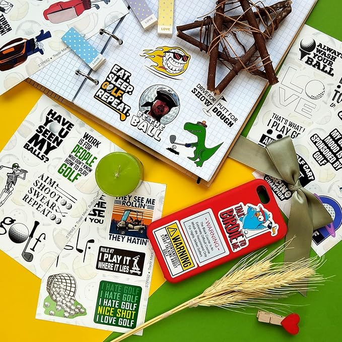 BulbaCraft 100Pcs Funny Golf Stickers, Golf Stickers for Scrapbooking, Golfing Decals, Golfing Decorations for Party, Gifts for Women & Men