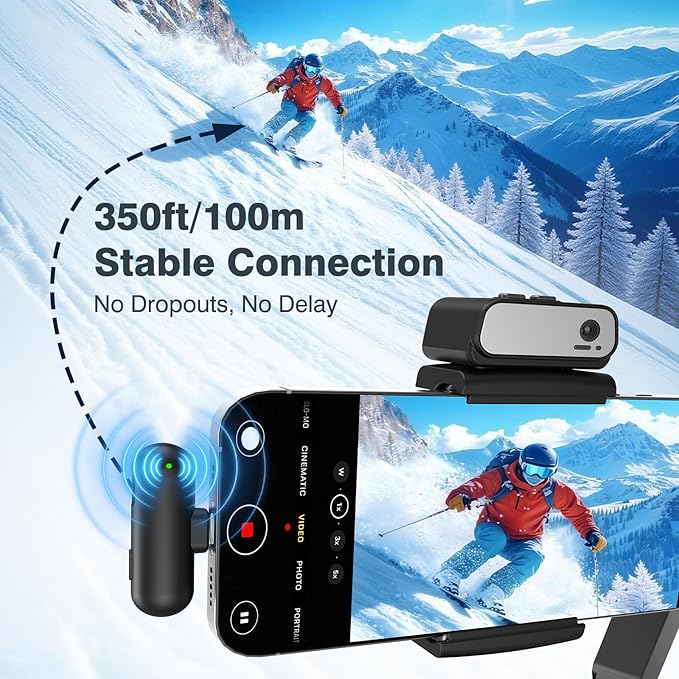 Professional Wireless Microphone for iPhone, Wireless Lavalier Microphone, 3-Level AI Noise Reduction, 350ft Range Hi-Fi Sound, for iPhone/iPad/Android/Camera, Mic for Video Recording YouTube