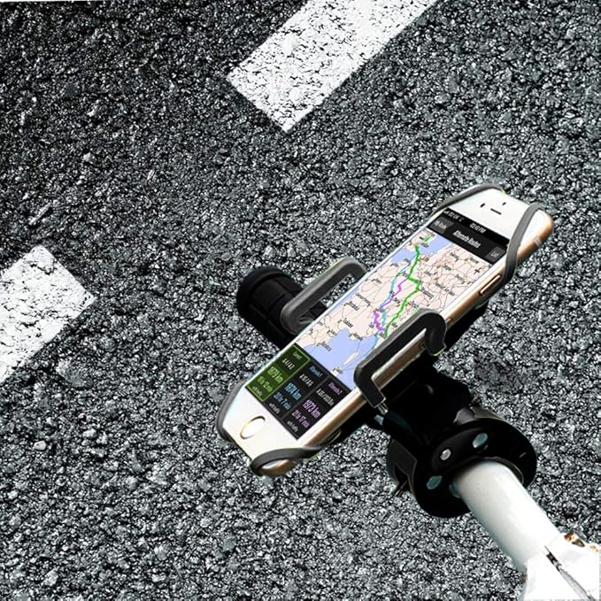 Bike Mount, Bike Phone Mount Motorcycle Baby Carriage Bicycle Mic Stand Cell Phone Holder Cradle with Rubber Strap 360 Degree Rotate for iPhone X 7 6s Plus 5s 5SE Sony Samsung (Black)