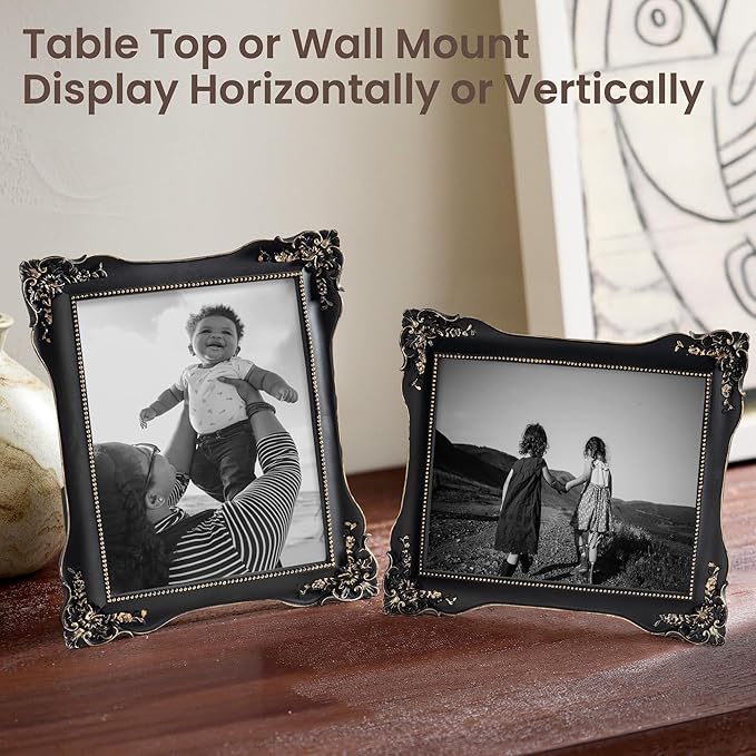 Axeman Vintage 8x10 Picture Frame | 8 x 10 Antique Picture Frame with Real Glass | Ornate Frame 8 x 10 for Wall & Tabletop Display | Retro Black Gold 8x10 Frame - Black