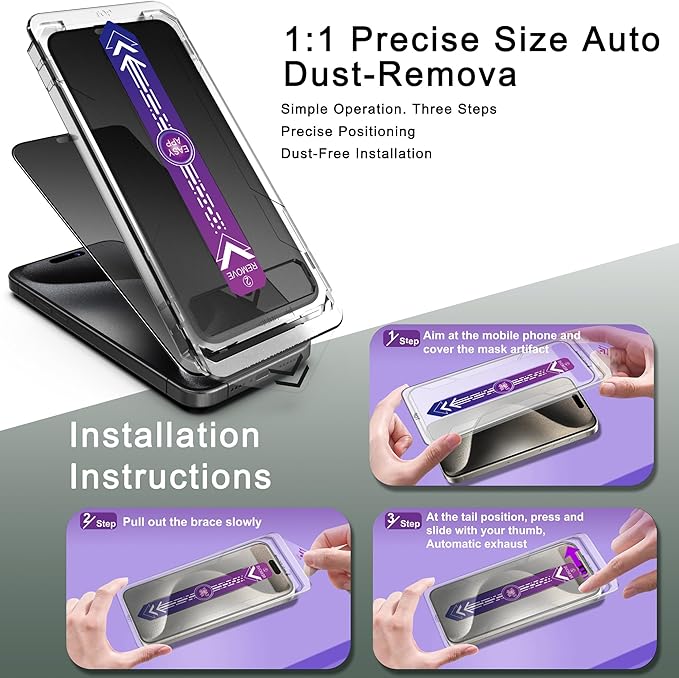 SHANG PIN JIA 2 Pack Matte Privacy Screen Protector for iPhone 15 Pro Max 6.7-Inch Auto Dust Removal, No Bubbles,Anti-Spy Tempered Glass Film, Easy Installation