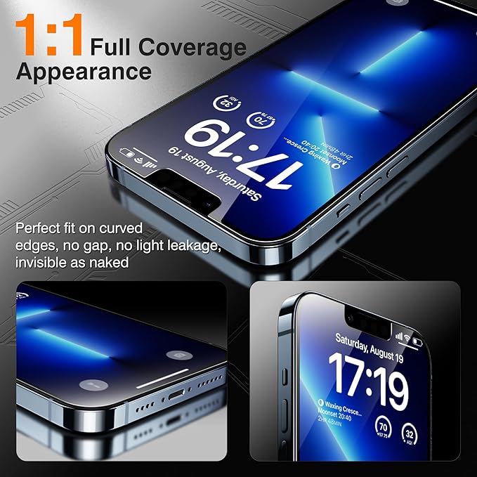 EZ-GLAZ-4+2 Pack for iPhone 13 Pro Max Privacy Screen Protector[6.7 inches] With Camera Lens Protector, [Drop Protection] 9H Hardness Full Coverage Anti-Spy Tempered Glass Film, Easy to install