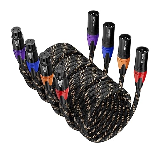 XLR Cable - 15ft 4 Packs, Nylon Braided 3 Pin Male to Female Compatible with Microphones, Mixers, Speakers and More