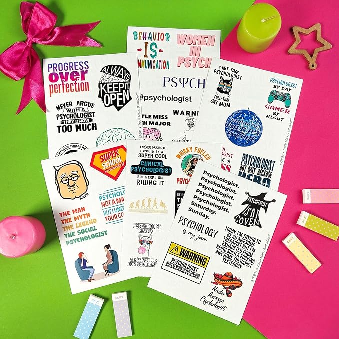 BulbaCraft Psychology Stickers (100Pcs), Funny Vinyl Decals for Laptop, Therapy Gifts, Psychologist Stickers for Women & Men, Waterproof, Reusable