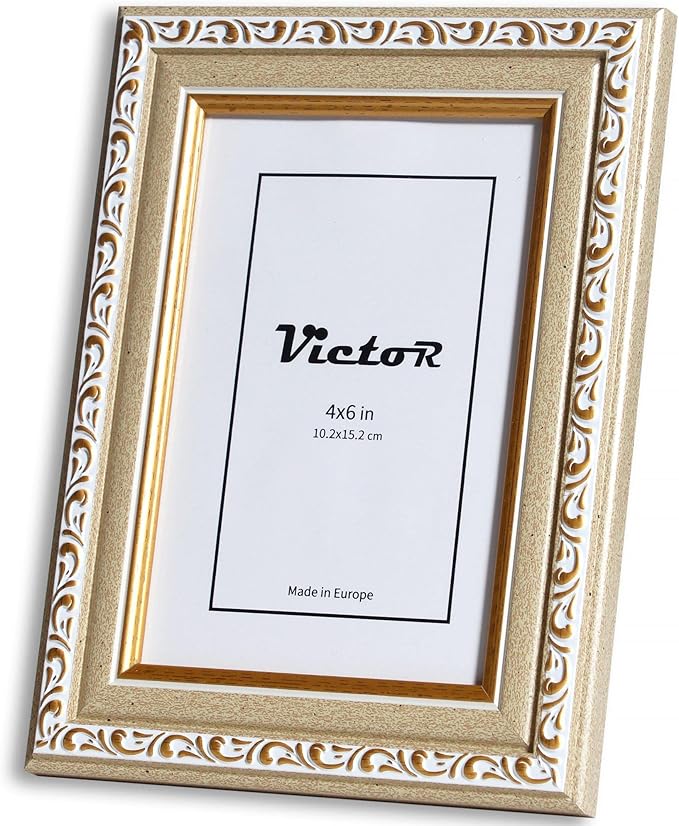 VictoR Picture Frame Chagall 4x6 Beige Gold - Vintage Picture Frames with Shutterproof Acrylic Glass - 4 x 6 Photo Frame - Beige Picture Frames - Antique