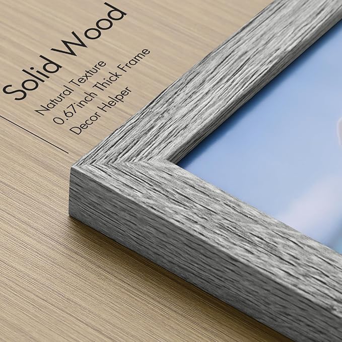 Vittanly 12x16 Picture Frame, Made of Solid Wood and Shatterproof Plexiglass, Display Pictures 11x14 with Mat or 12x16 without Mat, Wooden Photo Frame for Wall Mounting, Grey, 1 Pack
