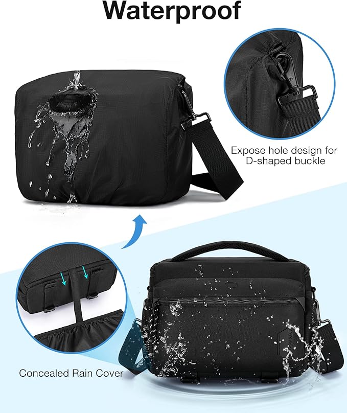 BAGSMART Small Camera Sling Bag for Photographers, Compact Camera Shoulder Bags for DSLR/SLR/Mirrorless Cameras, Waterproof Crossbody Camera Case with Tripod Holder, Black