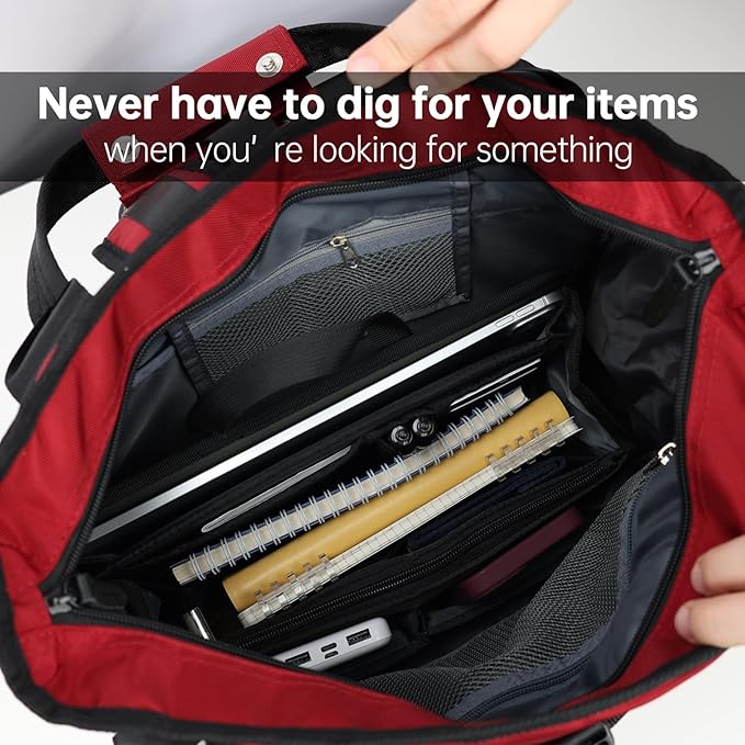 Small Rugged Organizer Insert for Briefcase Tote Shoulder Messenger Bag-19 Pockets,Durable Padded Nylon,Handle-Blue