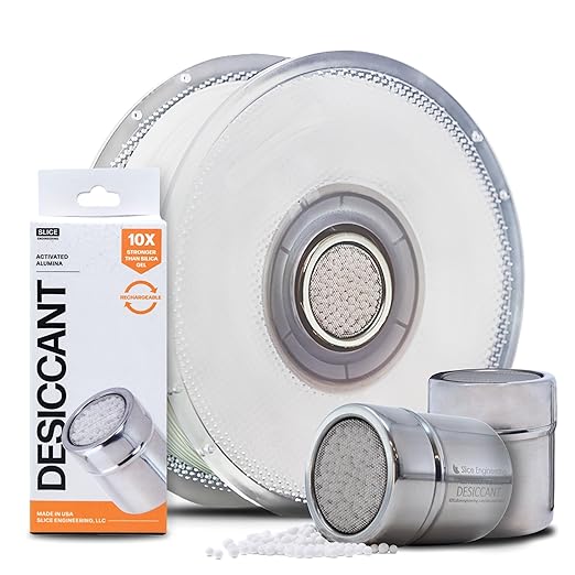 Filament Drying Desiccant (2 Pack) by Slice Engineering | 10X More Powerful Than Silica Gel | Infinitely Rechargeable | Prevent Wet Filament | Fits Perfectly Inside Spools | Made in The USA