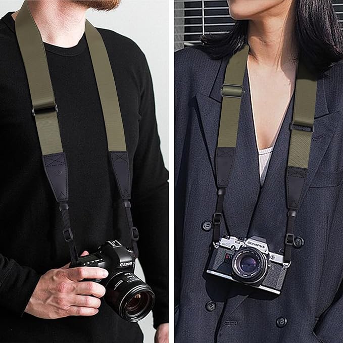 Padwa Lifestyle Adjustable Camera Strap - 1.5" Full Grain Leather Ends Camera Straps for Photographers, Adjustable Neck Shoulder & Crossbody Nylon Strap Quick Release for Cameras and Binoculars