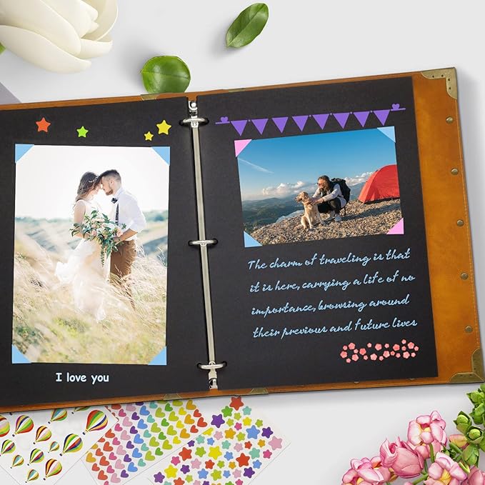 ZEEYUAN Leather Scrapbook DIY Photo Album 60 Pages Vintage Scrap Book Memory Photo Album 8.5x11 inch, Family Travelling Scrapbook Scrapbooking Kits for Couples Anniversary Birthday Gift