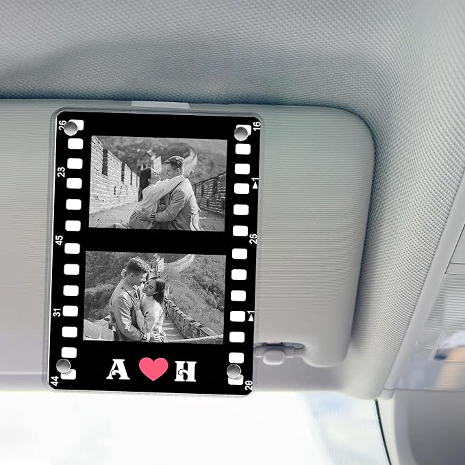 KNOTBOO Valentine Gift for Him – Personalized Car Visor Photo Clip, Custom Couple Picture Holder – Cute Car Charm and Visor Accessory