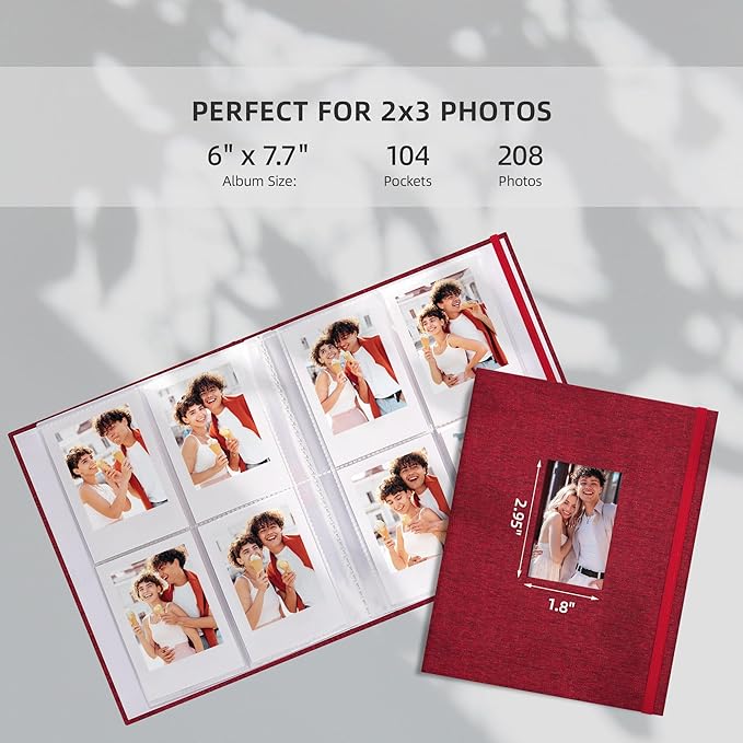 Vienrose Mini Polaroid Photo Album Book 208 Photos 2x3 Inch Pictures for Fujifilm Instax Mini 7s 8 9 11 25 26 40 50s 90 Evo Z2300 Instant Camera, Polaroid Snap Red 1 Pack
