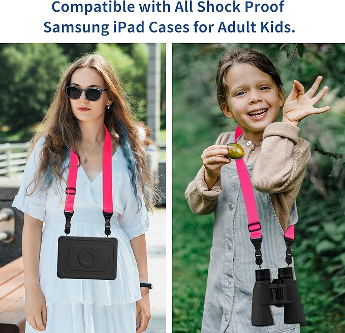 Adjustable iPad Binocular Camera Strap, Comfortable Shoulder Strap Nylon Neck Lanyard for iPad/Samsung Tablet Case,Crossbody Laptop Luggage Bag(Pink)