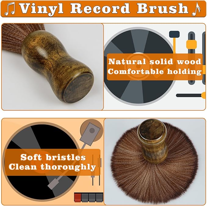 Vinyl Record Cleaner Brush, Anti Static Dust Remover with Fine Fiber Bristles, Wood Record Brush Accessories for Vinyl Albums LP CD Cartridge (Brownish Green)