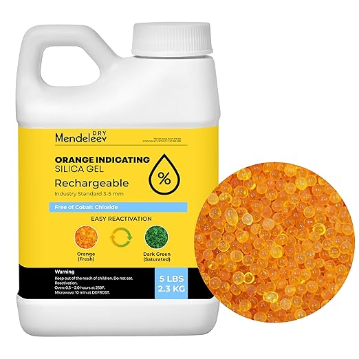 5 LB Orange Silica Desiccant Beads - Indicating Silica Gel Beads Drying Silica Beads Reusable Silica Gel Desiccant Dehumidifier