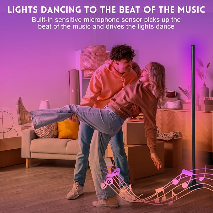 RGB Lamp for Any Room, LED Corner Floor Lamp for Living Room, Color Changing Light Bar for Bedroom, Smart Floor Lamp with Adjustable LED Lighting, Stick Lamp with Remote (145cm)