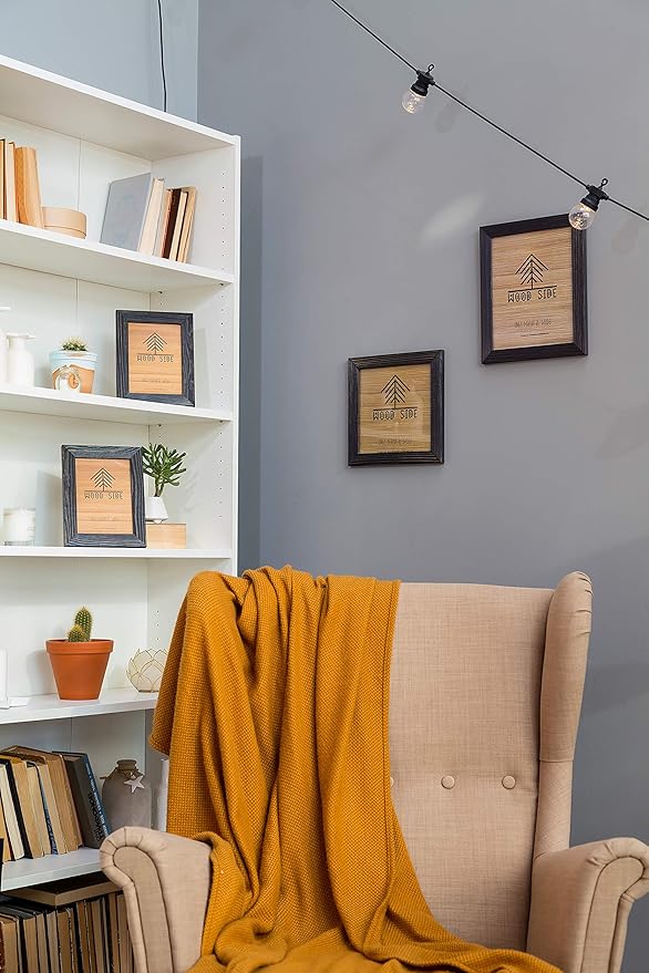 Rustic Wooden Picture Frame 4x6 Inch - Set of 2-100% Natural Eco Solid Distressed Wood with Real Glass - Made for Wall and Tabletop Display - Dark Grey