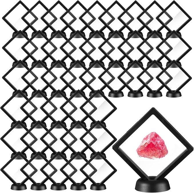 60 Pcs 3D Floating Display Case PE Film Jewelry Storage Box Coins Display Frame Holder Stands for Antique Challenge Coins, Medallion Shells Gems Rocks Pins (Black,3.5 Inch)