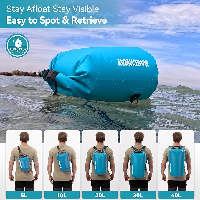MARCHWAY Floating Waterproof Dry Bag Backpack 5L/10L/20L/30L/40L, Roll Top Sack Keeps Gear Dry for Kayaking, Rafting, Boating, Swimming, Camping, Hiking, Beach, Fishing