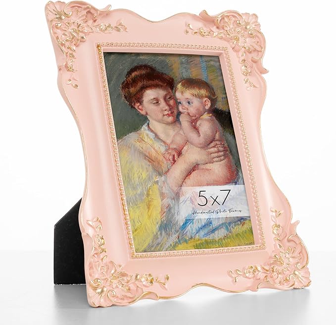 Axeman Vintage 5x7 Pink Picture Frames | 5 x 7 Antique Picture Frame with Real Glass | Ornate 5x7 Picture Frame for Wall & Tabletop Display | Retro Pink 5 x 7 Photo Frame