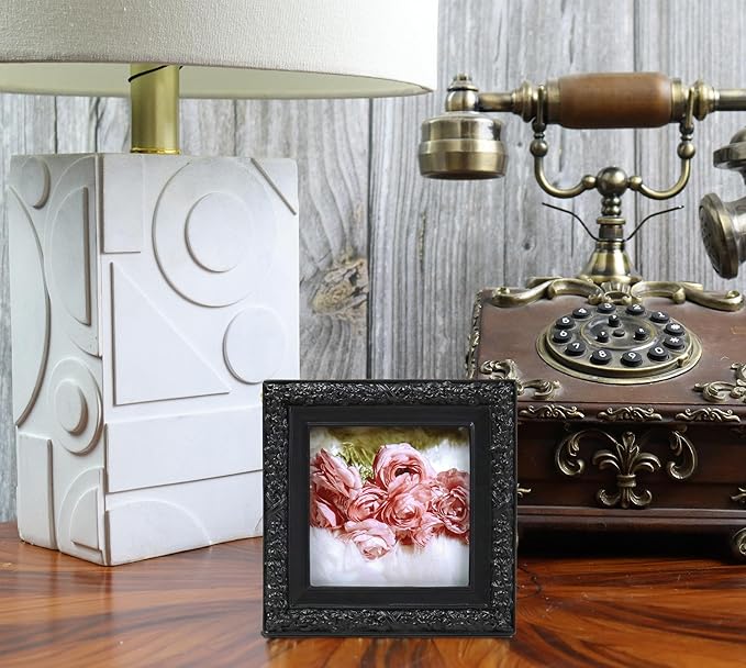 Hymmah 3 * 3inch Mini Wallet Picture Frame Vintage Photo Frame Ornate Textured Hand-Crafted Resin Frame with Easel&Hook for Tabletop&Wall Display,Photo Gallery,Art
