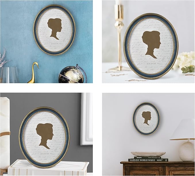AELS 8x10 Inch Vintage Picture Frame, Elegant Antique Photo Frames with Glass Front, Photo Display, Tabletop Wall Hanging, Gift Ideas, Blue Oval with Gold Trim