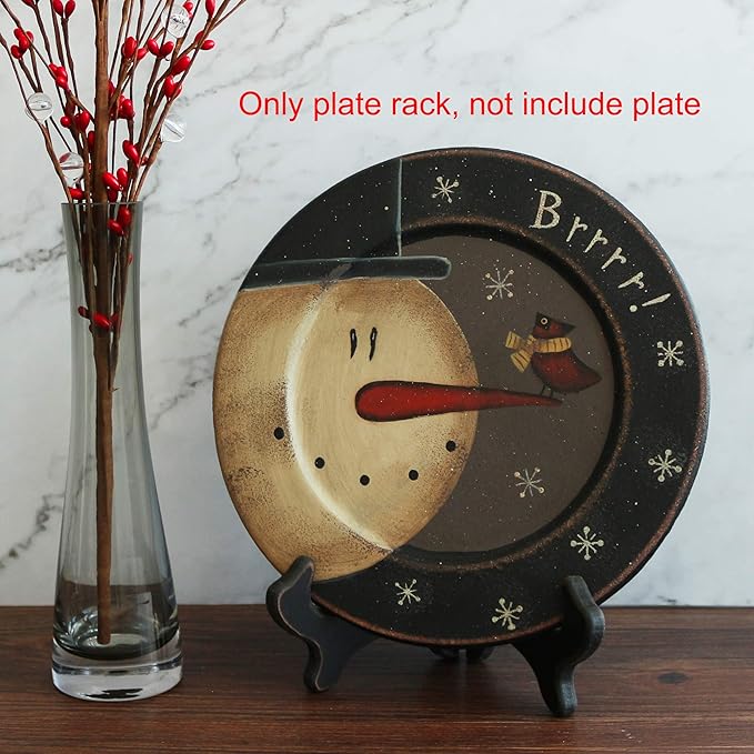 CVHOMEDECO. Vintage Distressed Black Decorative Wooden Plates Rack Wood Easels Holder Folding Display Stand Home Décor Art, 7 Inch, Set of 2.