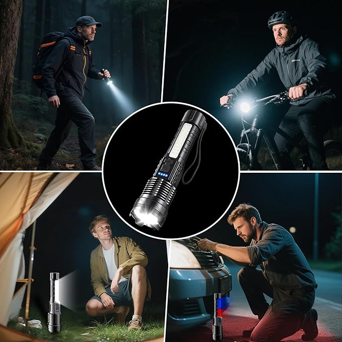 Rechargeable Flashlights High Lumens, 7Mode Flashlight Rechargeable, Super Bright LED Flashlight with Adjustable Flash Light, Tactical Flashlight for Home Emergency Camping, 2 Pack