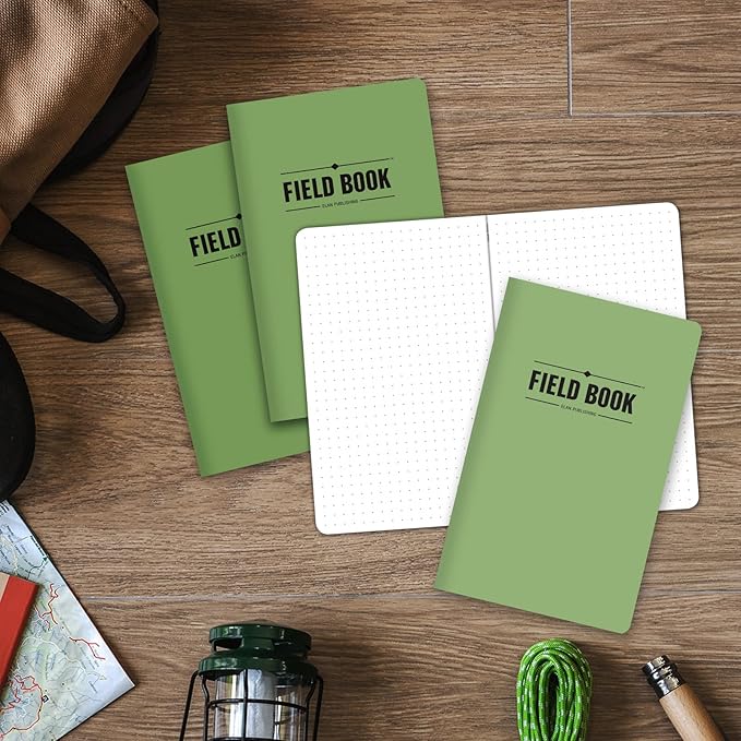Elan Publishing Company Field Notebook/Journal - 5"x8" - Green Cover - Dot Grid Book - Pack of 4