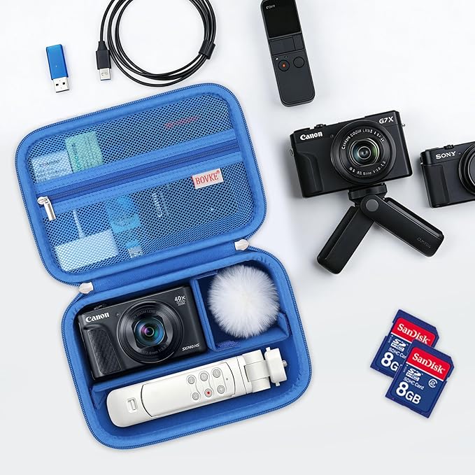 BOVKE Carrying Case for Canon G7X Mark III Mark II, PowerShot SX740 SX730, Sony ZV-1 II/ZV-1F Compact 4K Vlogging Digital Camera Travel Storage Bag for Tripod Microphone Cameras Accessory, Blue