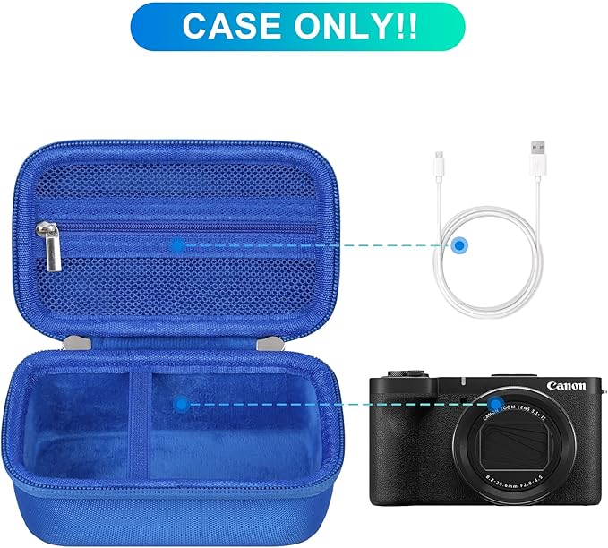 BOVKE Travel Case for Canon PowerShot V1 Hybrid Digital Camera, Canon V1 Video Vlogging Protective Storage Holder Bag with Extra Space for Cables, Battery, SD Cards, Blue