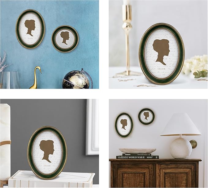AELS 4x6 Inch Vintage Picture Frame, Elegant Antique Photo Frames with Glass Front, Photo Display, Tabletop Wall Hanging, Gift Ideas, Green Oval with Gold Trim