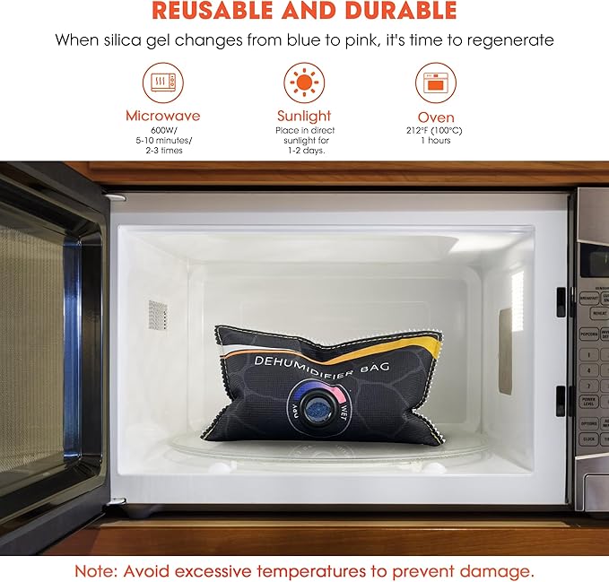 2 x 400g (1.8 lbs) Rechargeable Moisture Absorbers,Car Dehumidifier Bag,Microwave Fast Reactivated Large Desiccant Packs for Storage,Silica Gel Packets for Closet and Bathroom,Gun Safe Dehumidifier