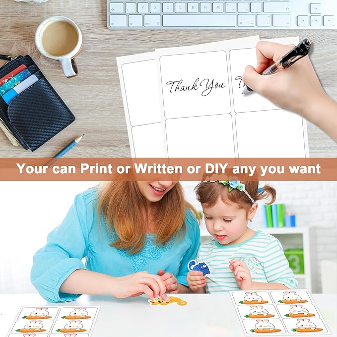 3 1/3" x 4" (1000 Sheets) Address Labels Sticker Paper for Laser/Ink Jet Printer, Printable and Writable White Sticker Label- Matte, 6 per Page Label (Total 6000 Labels)