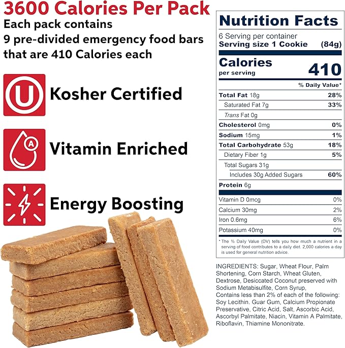 S.O.S. Rations Emergency 3600 Calorie Food Bar - 3 Day / 72 Hour Package with 5 Year Shelf Life- 5 Packs