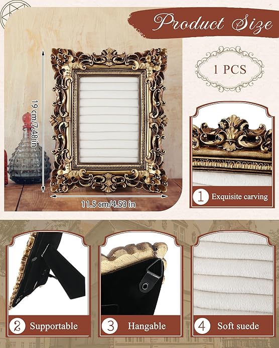Jewelry Display Stand Vintage Necklace Organizer Ring Holder Earring Tray Resin Jewelry Photography Props Frame with Velvet Backing for Gifts