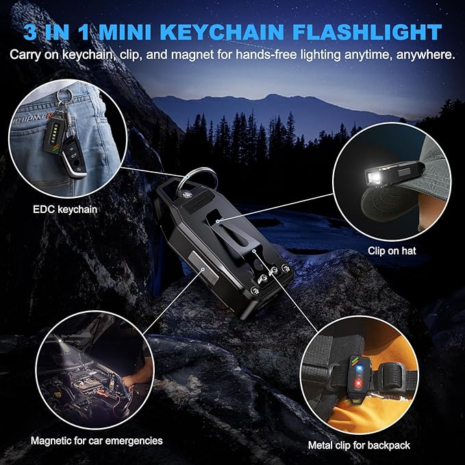 Mini Flashlight Keychain with Red/UV/Black Light, 500 Lumens Small EDC Flashlight Rechargeable with 9 Modes & Waterproof, Mini Pocket Flashlight Magnetic with Clip, Flash Light for Emergency, Fishing