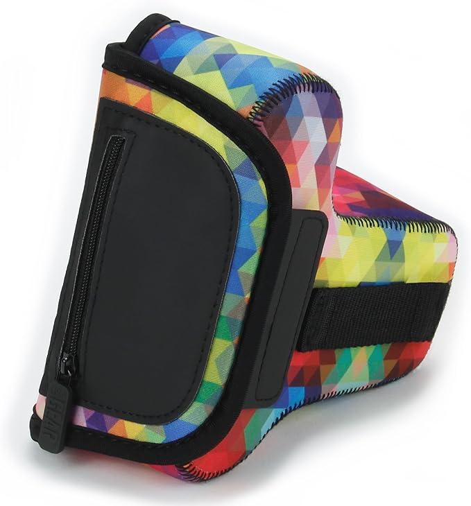 USA Gear Camera Sleeve (Medium) for Compact SLRs Compatible with Canon EOS R100 Nikon Z30 Sony ZV-E10, and more - Padded Neoprene DSLR Case with Zipper Accessory Pocket & Belt Loop (Geometric)