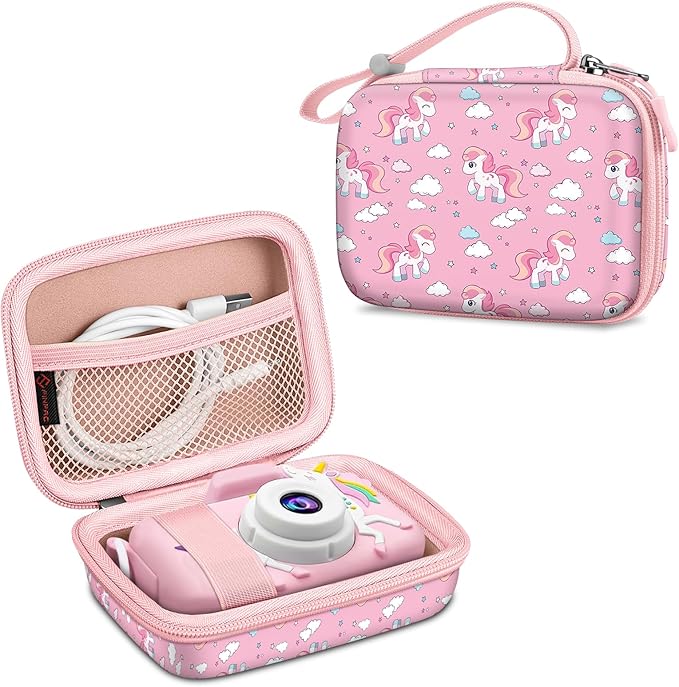 FINTIE Kids Camera Case Compatible with Goopow/Seckton/Dylanto/Mgaolo/Masterbee/CIMELR/Desuccus Kids Digital Camera Toys, Children Carrying Bag, Birthday Festival Gift, Pink Horse