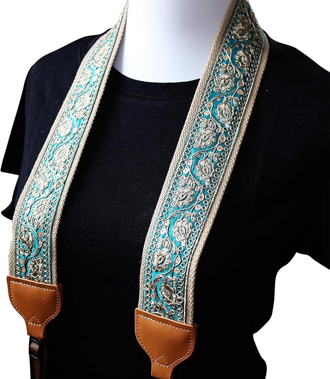 UNIKSTRAP Original Design Adjustable Camera Strap, Luxurious Green with gold thread, 2 Inch (5cm) Width, Fit for Canon Nikon Sony Interchangeable Lens Digital Camera/DSLR