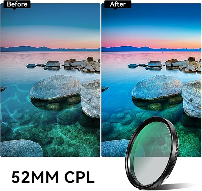 APEXEL CPL 52mm Circular Polarizer Polarizing Filter for iPhone/DSLR for iPhone Camera Lens 16 15 14 13 12 Pro Max Samsung Galaxy Huawei with Adapter Ring, Universal Clip