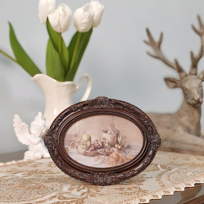Vintage Picture Frames 5x7 Ornate Distressed Brown Antique Pictue Frames with Real Glass Cover for Wall & Tabletop Display Victorian Home Decor Gallery Wall Decor,Oval