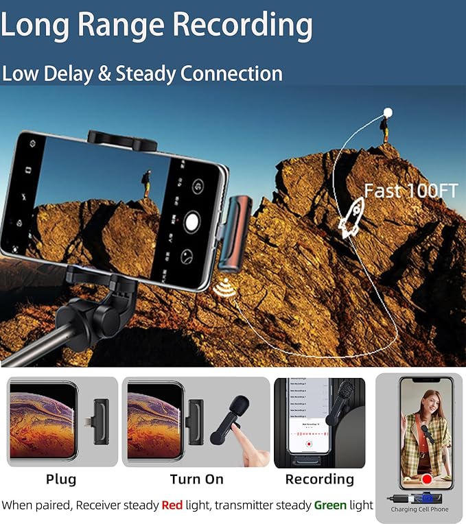 Wireless Lavalier Microphone for iPhone 15 Android iPad - Cordless USB-C Mic for Video Recording Vlog, Crystal Clear Sound, Noise Reduction