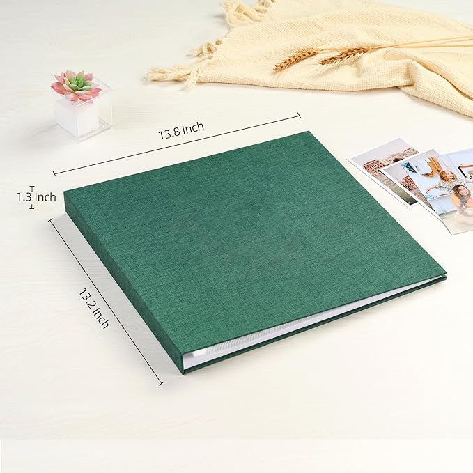 Mublalbum 12x12 Inch Large 3 Ring DIY Scrapbook Photo Album with 20 Plastic Sleeves 40 Pages Linen Cover Folder Binder for Baby Travel Wedding Anniversary and DIY Projects (Dark Green)
